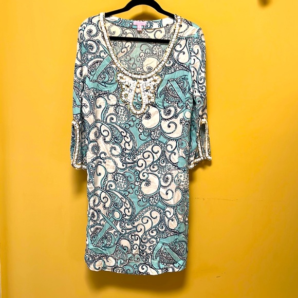 🔥LILLY PULITZER Sarah Tunic Dress with White Beads Embellishments - Size L - Picture 3 of 14